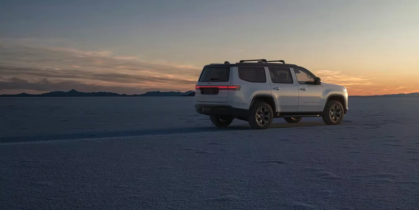 Jeep Wagoneer SUV driving through the Nevada desert near Las Vegas