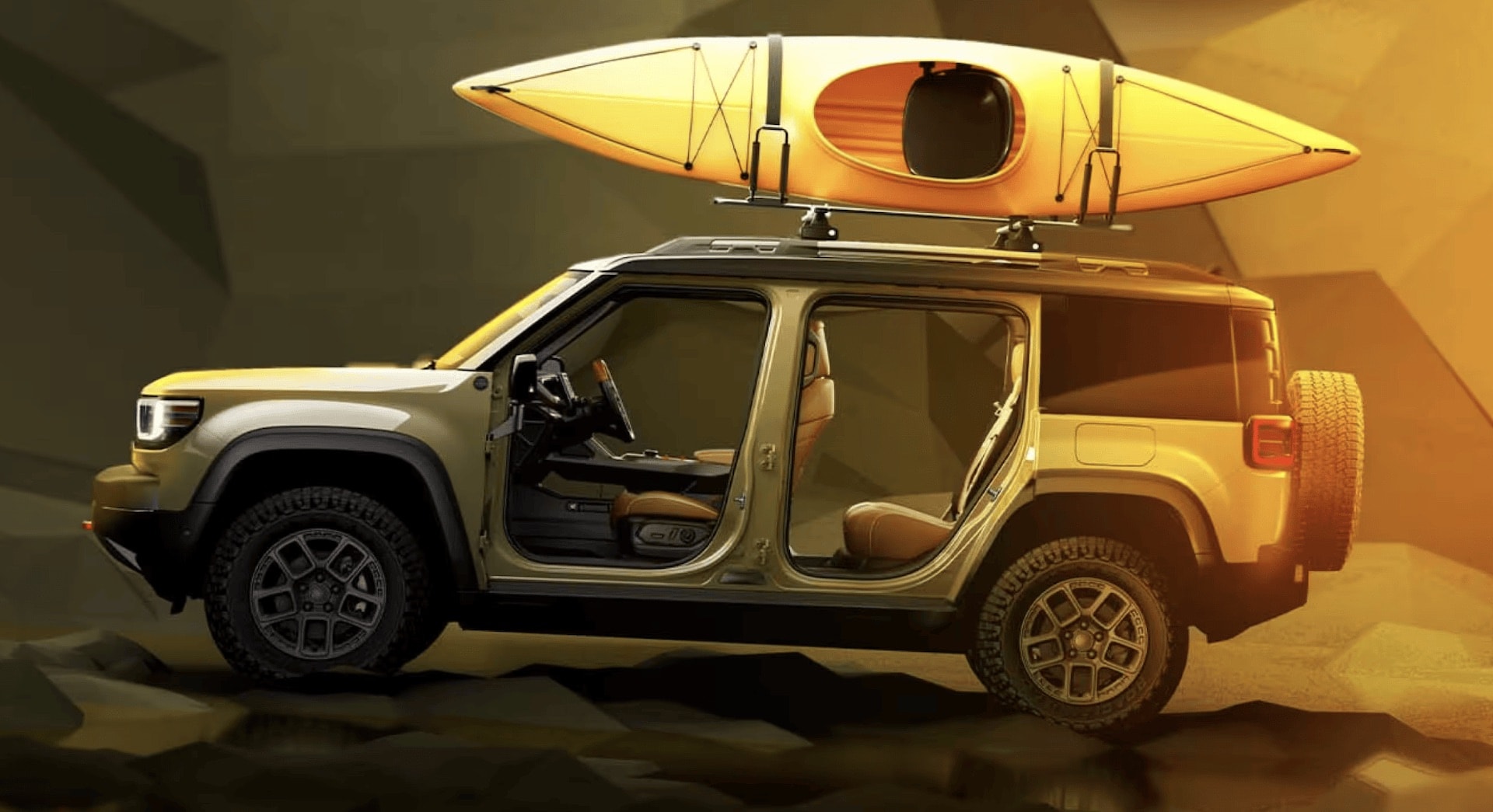 2026 Jeep Recon Moab off road on 33-inch all-terrain tires, the only Trail Rated EV