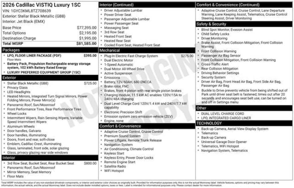 New 2026 CADILLAC VISTIQ Luxury SUV