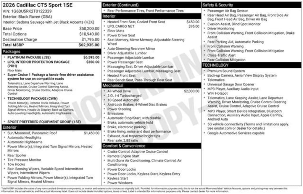 New 2026 CADILLAC CT5 Sport Sedan