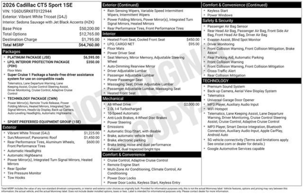 New 2026 CADILLAC CT5 Sport Sedan