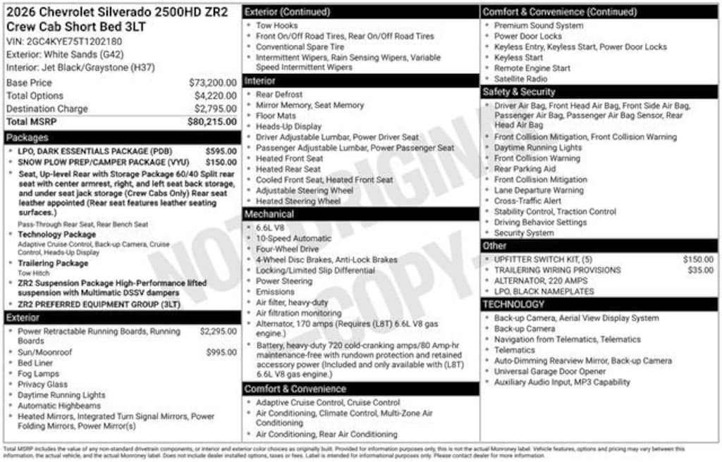 New 2026 Chevrolet Silverado 2500 HD ZR2 Truck