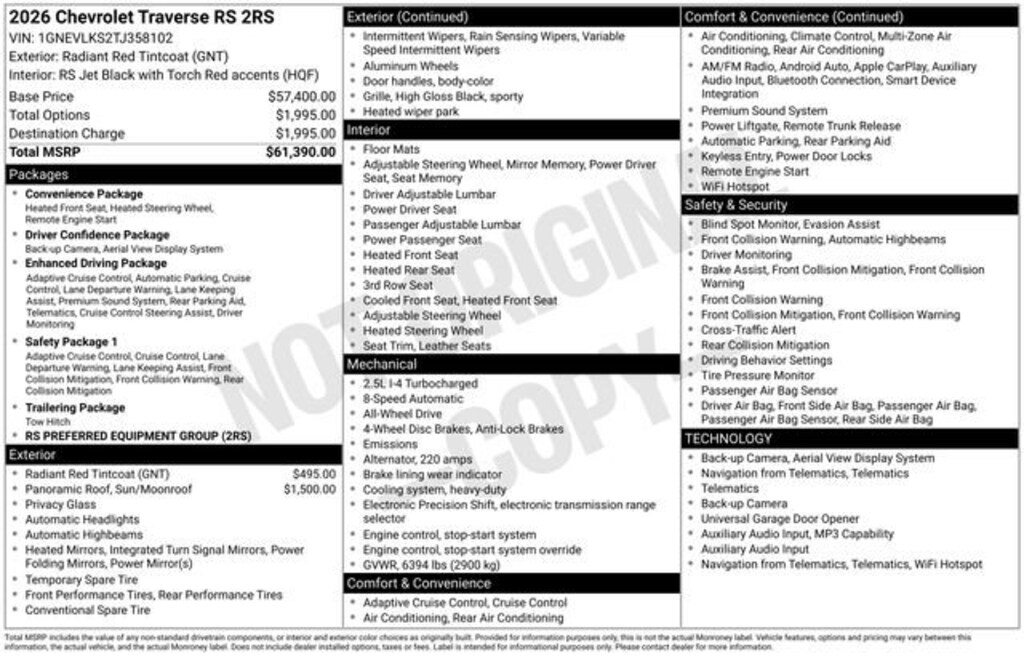 New 2026 Chevrolet Traverse RS SUV