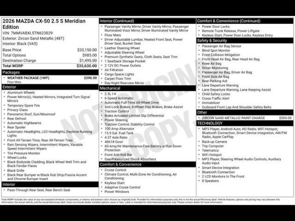 New 2026 Mazda CX-50 2.5 S Meridian Edition AWD Sport Utility
