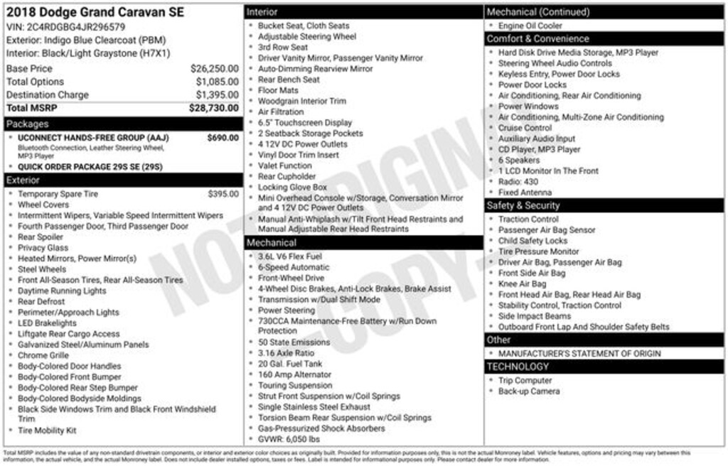 Used 2018 Dodge Grand Caravan SE Van Passenger Van