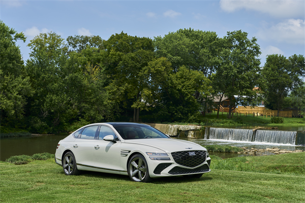 2027 Genesis G80 parked on the lawn