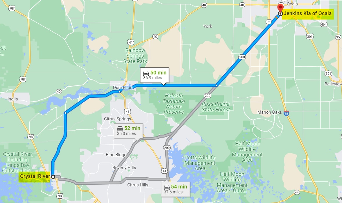 Directions to Jenkins Kia of Ocala from Crystal River, FL