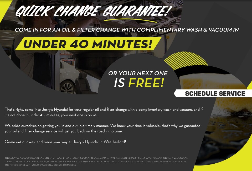 Oil Change Guarantee in Weatherford, TX | Jerry's Hyundai