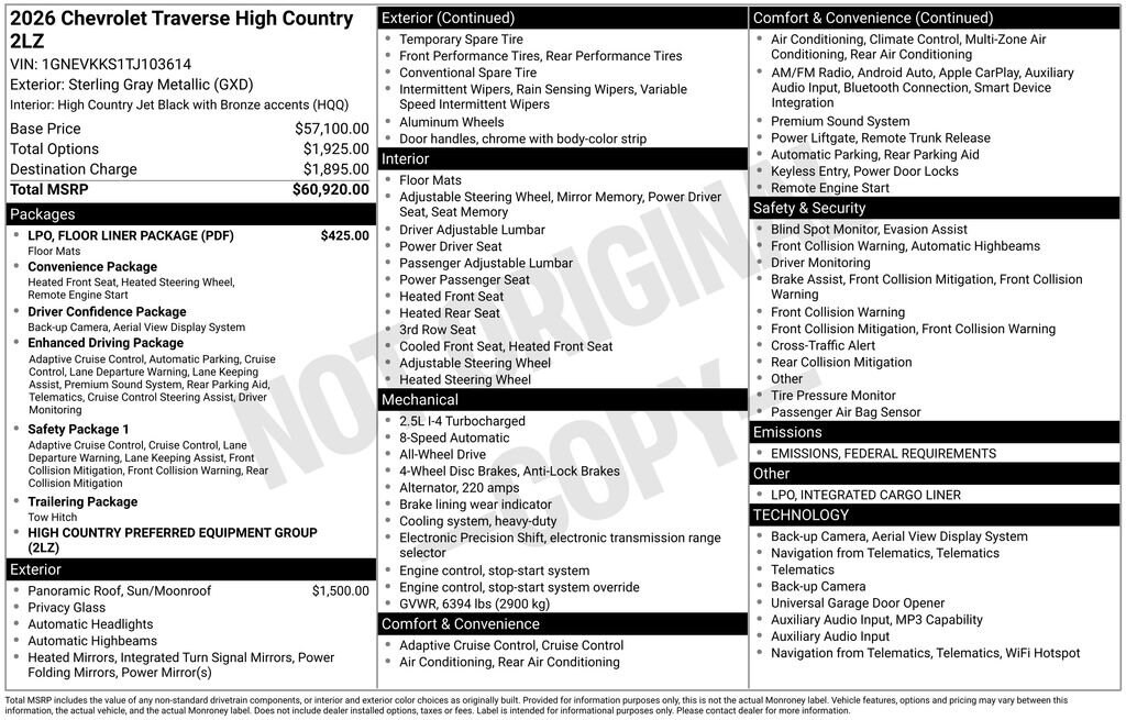 New 2026 Chevrolet Traverse High Country SUV
