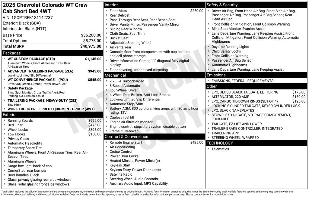 New 2025 Chevrolet Colorado WT Truck Crew Cab