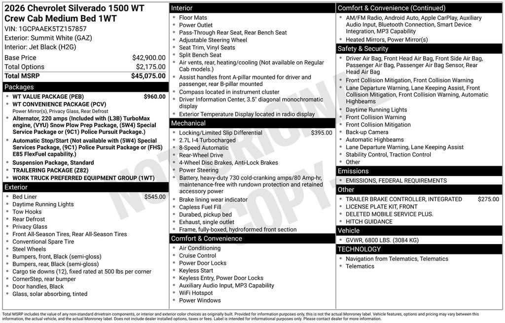 New 2026 Chevrolet Silverado 1500 Work Truck Truck Crew Cab