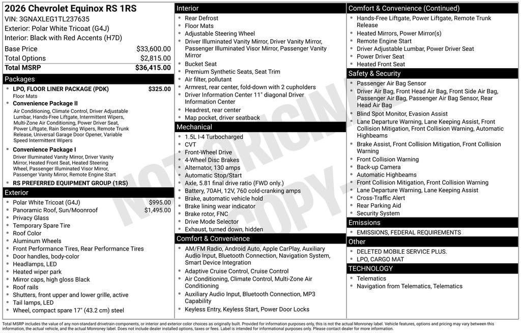 New 2026 Chevrolet Equinox RS SUV