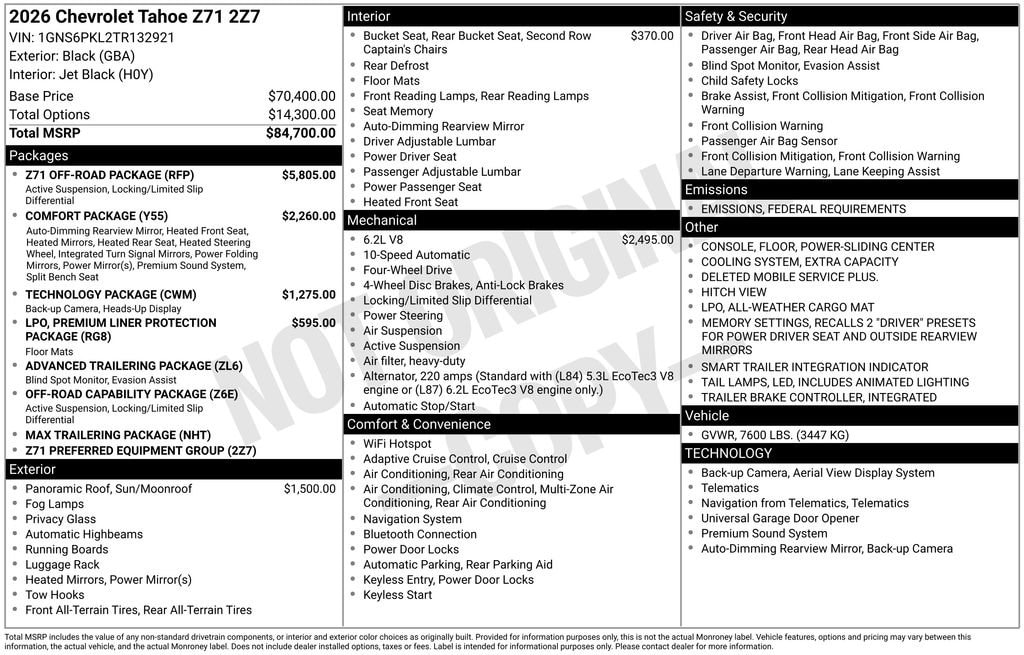 New 2026 Chevrolet Tahoe Z71 SUV