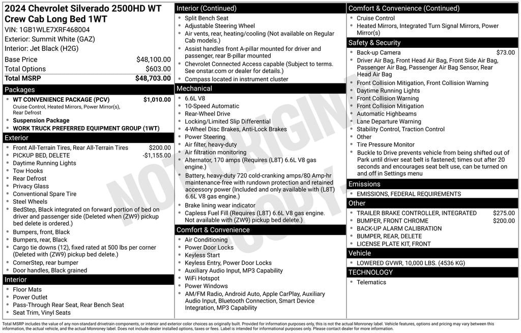 New 2024 Chevrolet Silverado 2500 HD Work Truck Truck Crew Cab