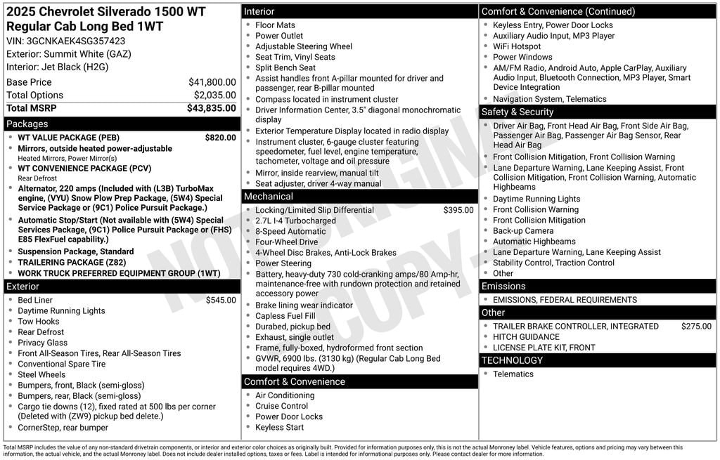 New 2025 Chevrolet Silverado 1500 Work Truck Truck Regular Cab