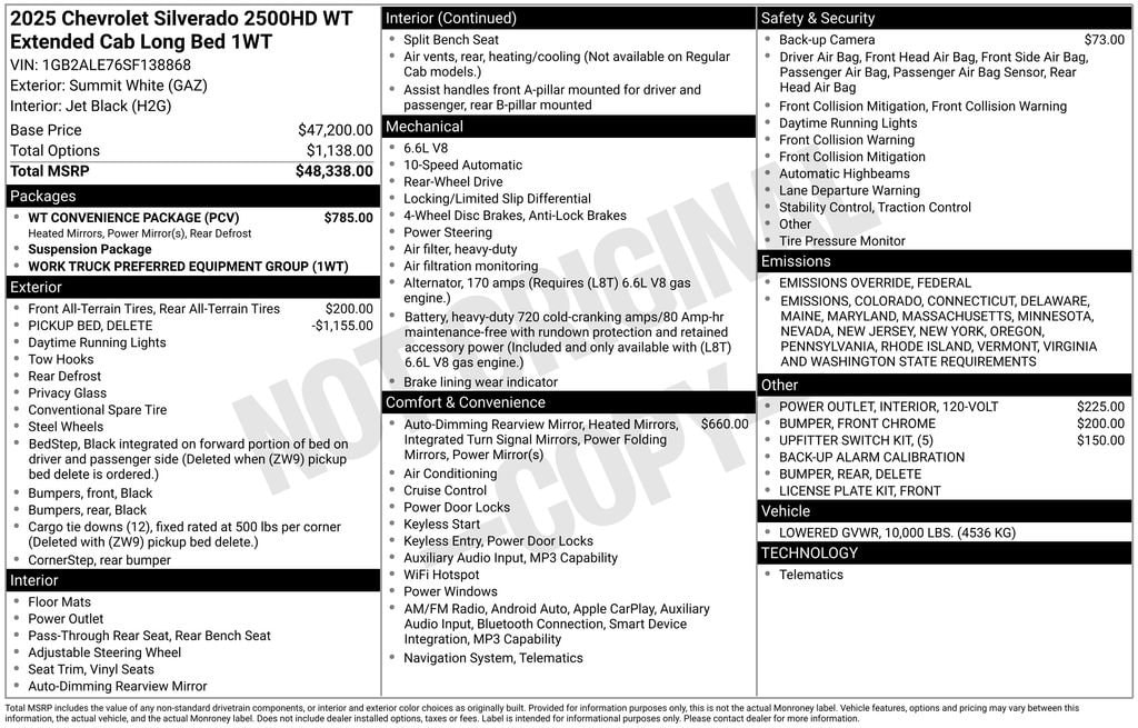 New 2025 Chevrolet Silverado 2500 HD Work Truck Truck Double Cab