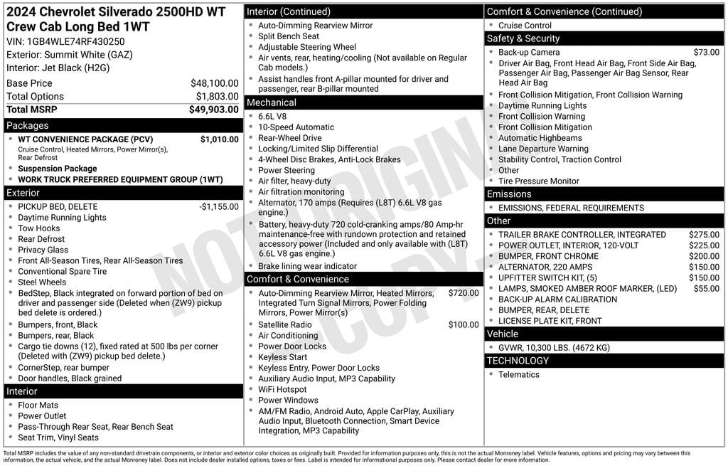 New 2024 Chevrolet Silverado 2500 HD Work Truck Truck Crew Cab