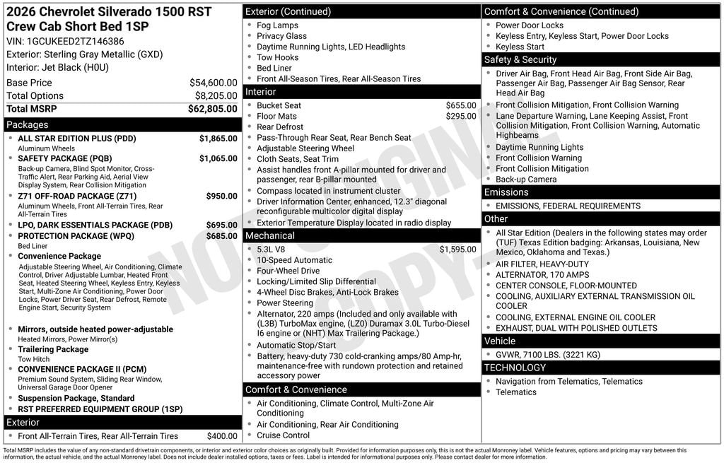 New 2026 Chevrolet Silverado 1500 RST Truck Crew Cab