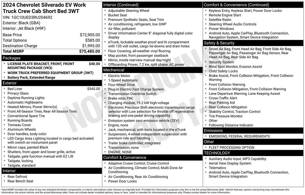 New 2024 Chevrolet Silverado EV Work Truck w/3WT Truck Crew Cab