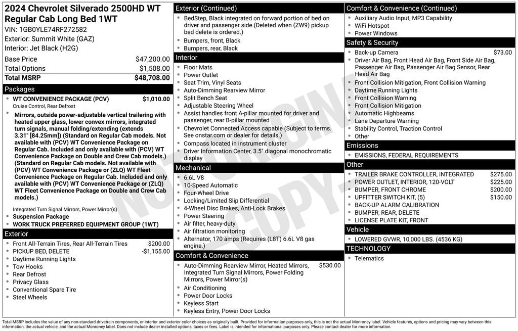 New 2024 Chevrolet Silverado 2500 HD Work Truck Truck Regular Cab