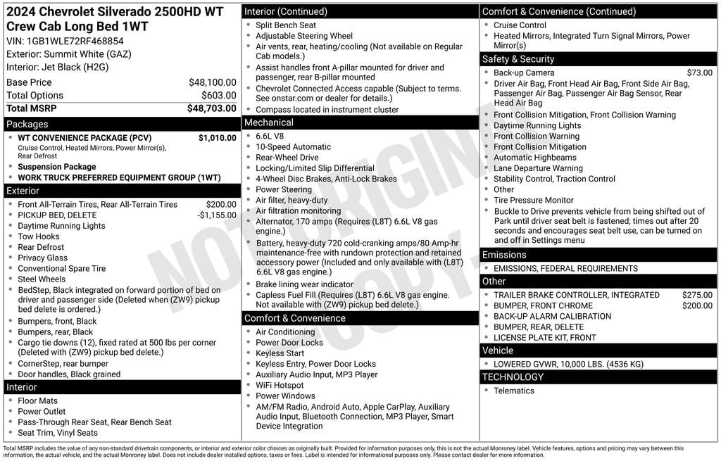 New 2024 Chevrolet Silverado 2500 HD Work Truck Truck Crew Cab