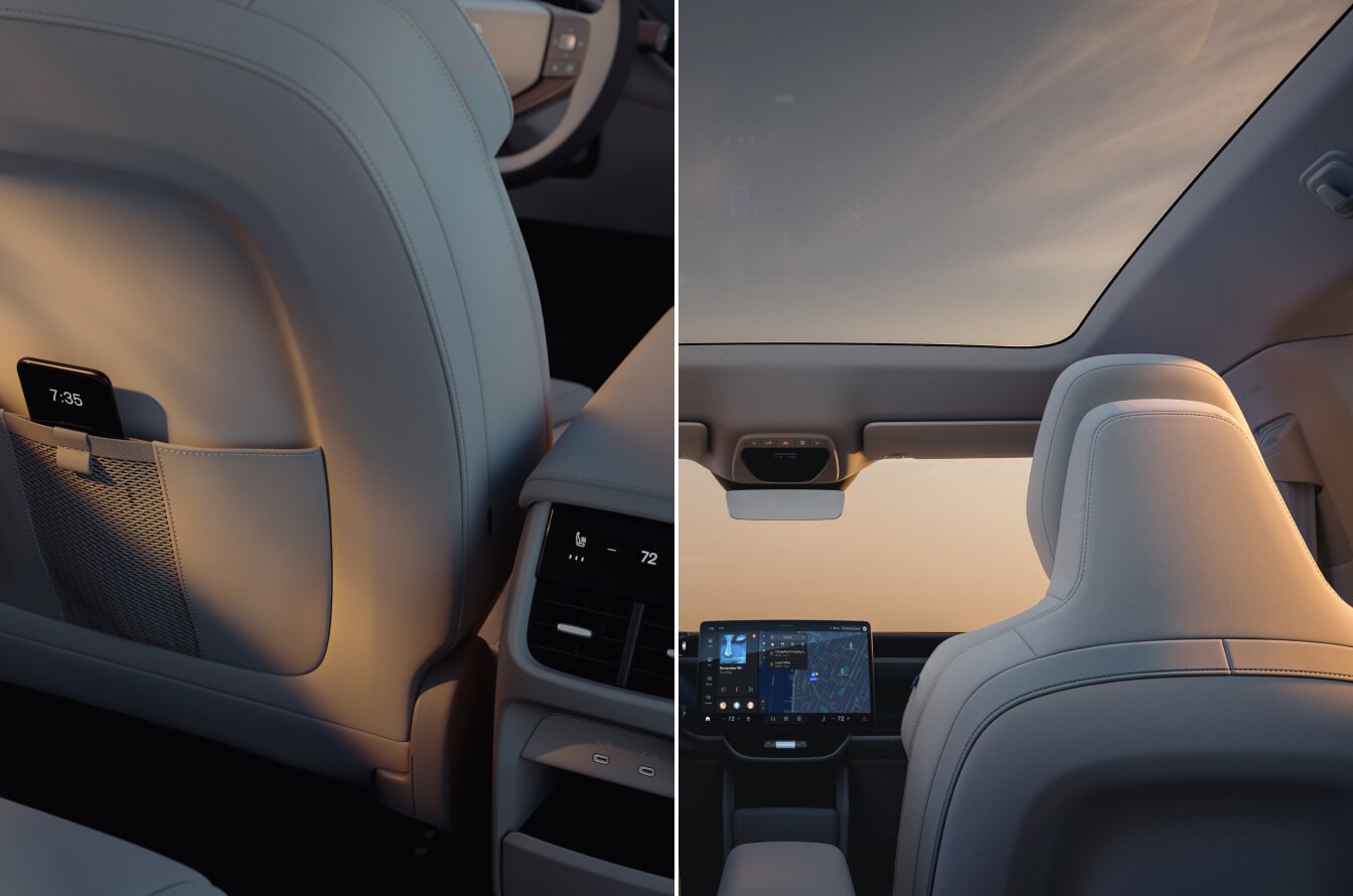 Volvo EX90 rear interior images showing the moonroof