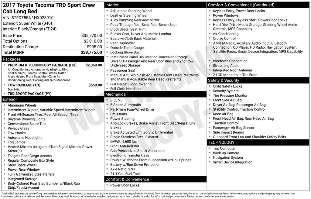Used 2017 Toyota Tacoma TRD Sport V6 Truck