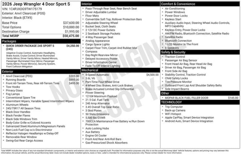 New 2026 Jeep Wrangler Sport Sport Utility