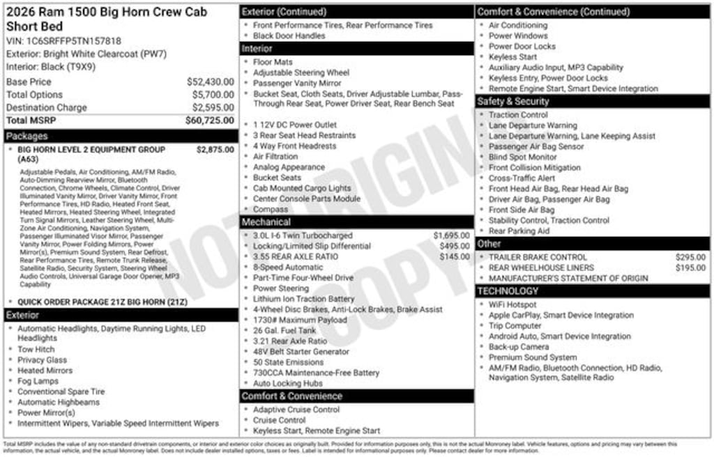 New 2026 Ram 1500 Big Horn/Lone Star Pickup
