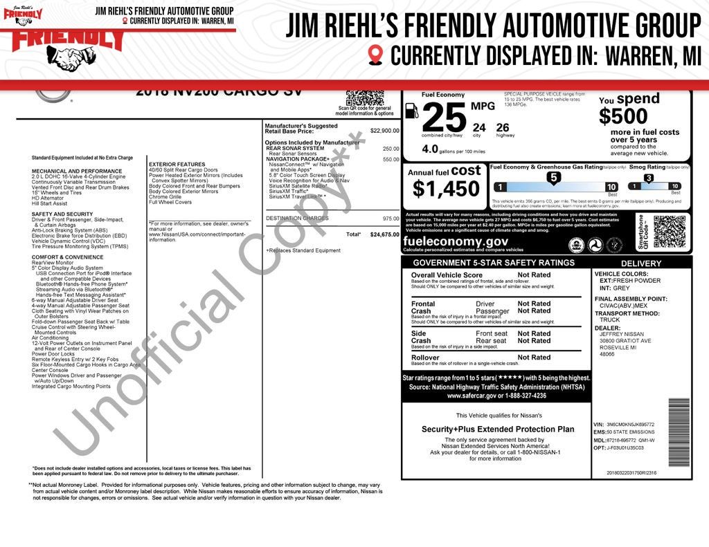 2018 Nissan NV200 SV
