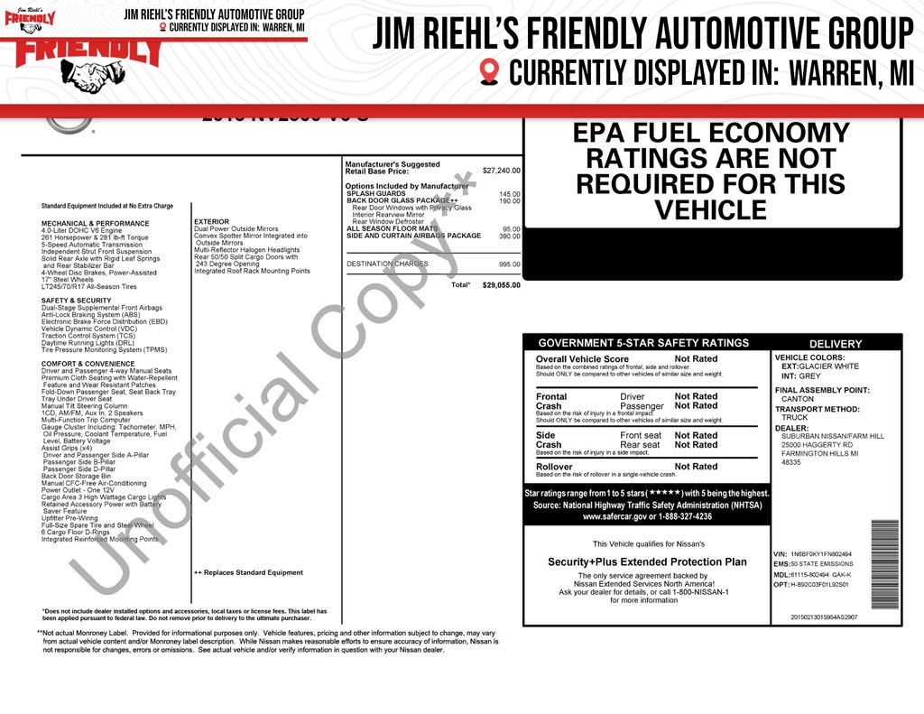 2015 Nissan NV Cargo S