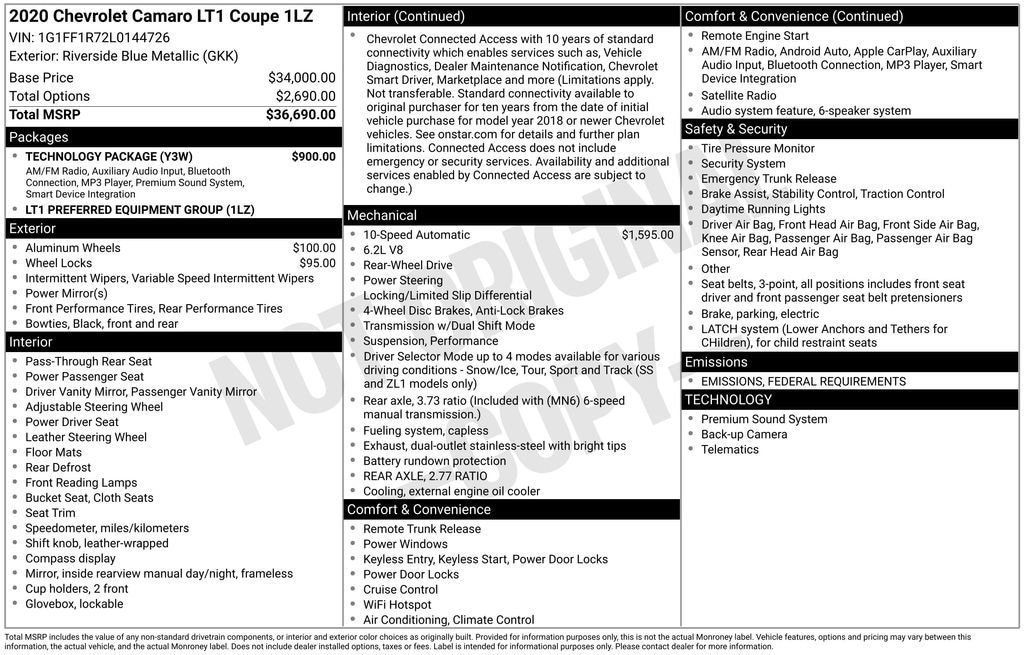 Used 2020 Chevrolet Camaro  Coupe