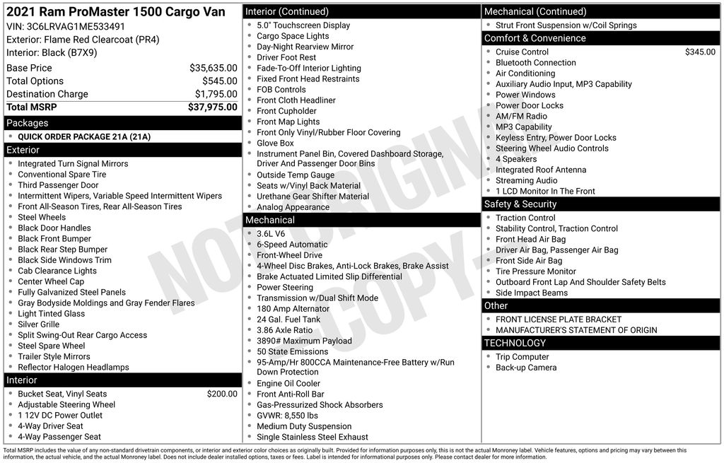 2021 RAM ProMaster 1500 136" WB Low Roof's photo