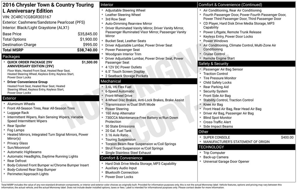 Used 2016 Chrysler Town & Country Touring-L Anniversary Edition Wagon