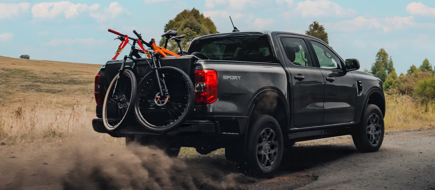 2026 Ford Ranger with bikes attached to the tailgate