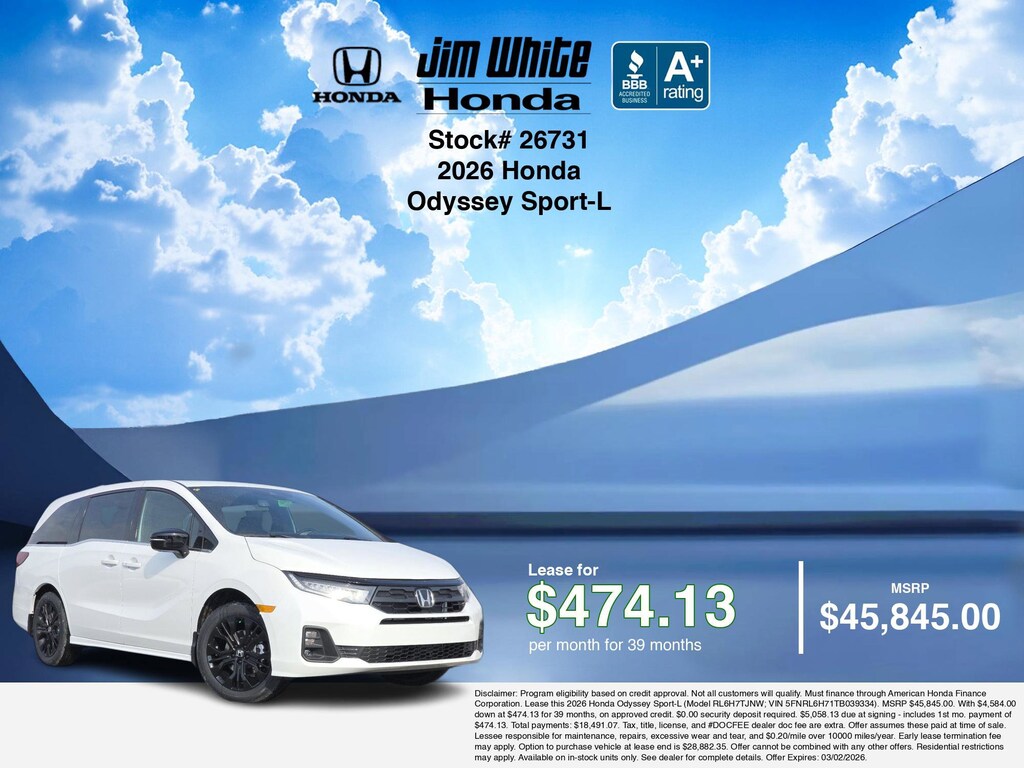 New 2026 Honda Odyssey Sport-L Van Passenger
