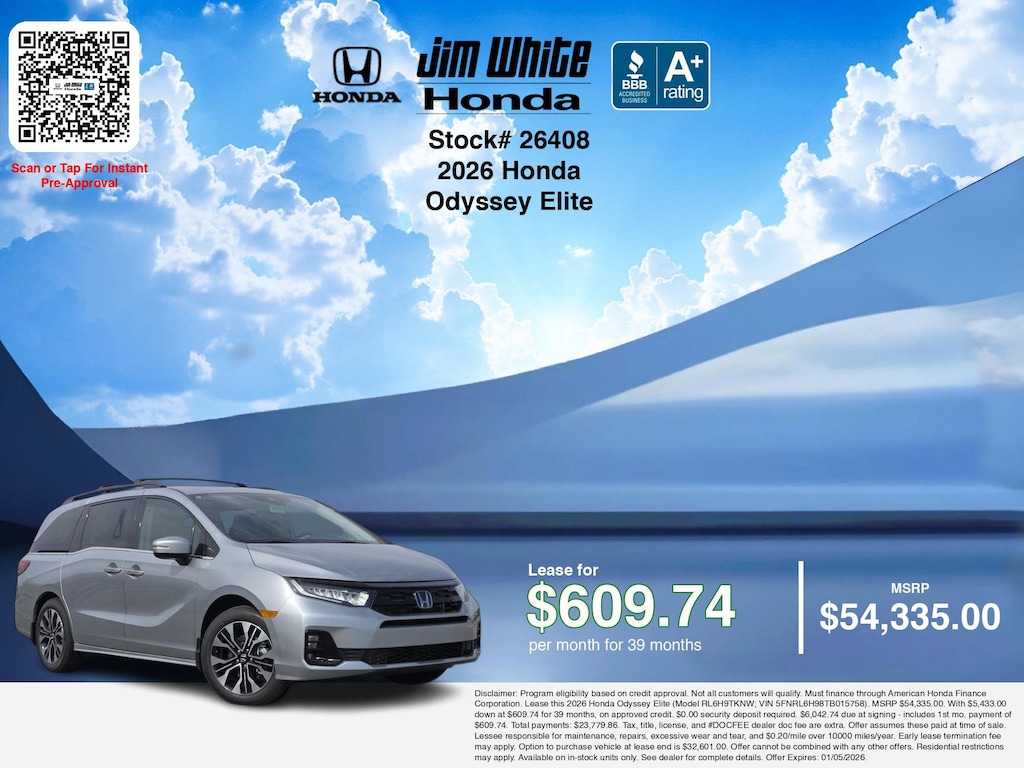 New 2026 Honda Odyssey Elite Van Passenger