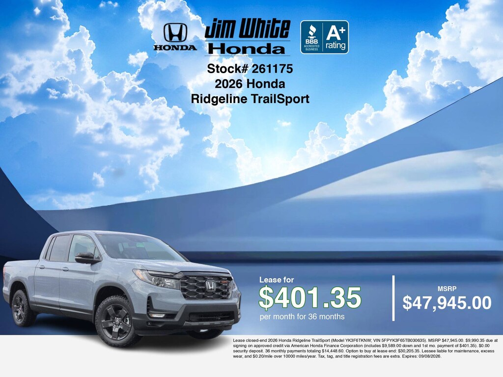 New 2026 Honda Ridgeline TrailSport Truck Crew Cab