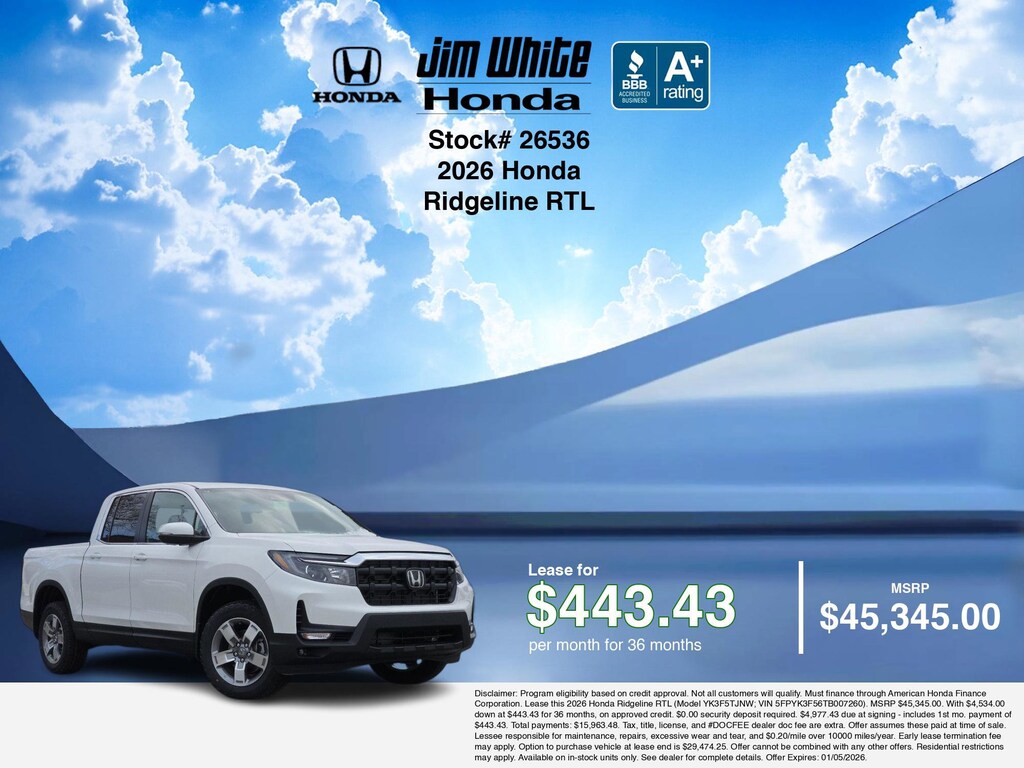 New 2026 Honda Ridgeline RTL Truck Crew Cab