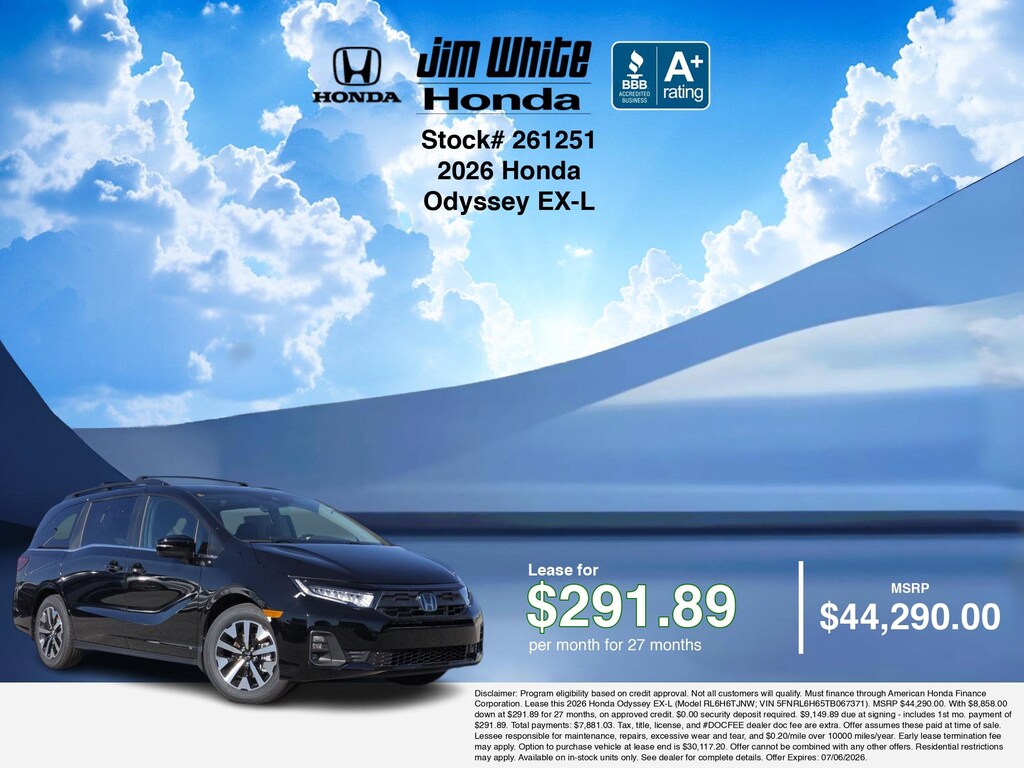 New 2026 Honda Odyssey EX-L Van Passenger