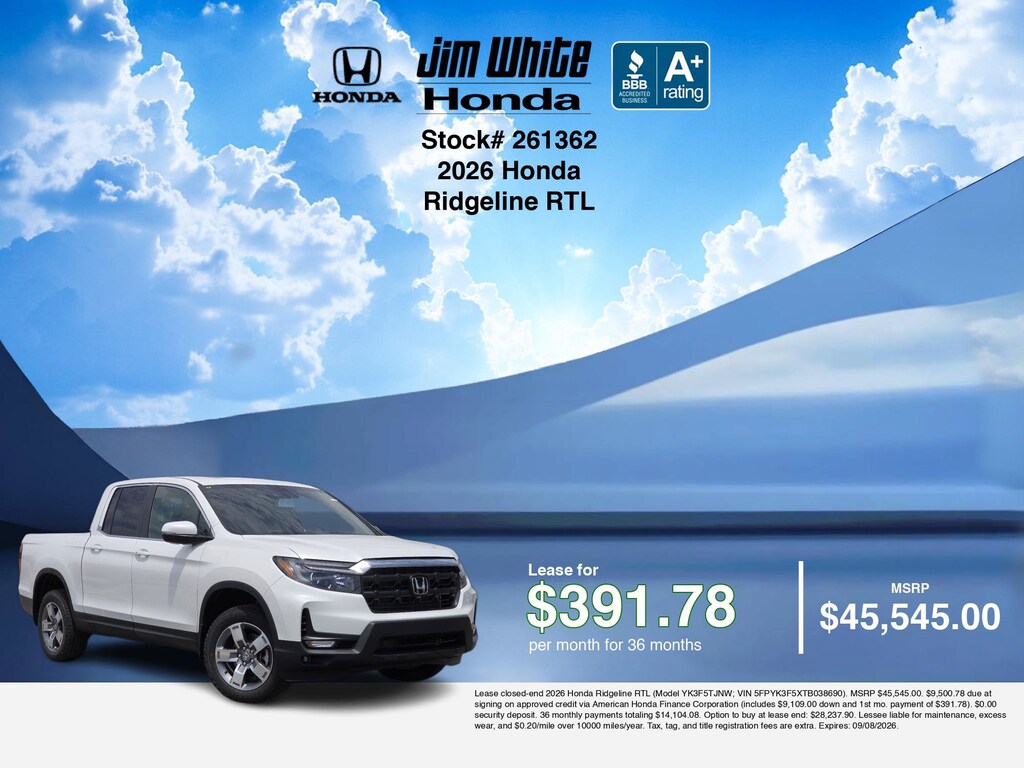 New 2026 Honda Ridgeline RTL Truck Crew Cab