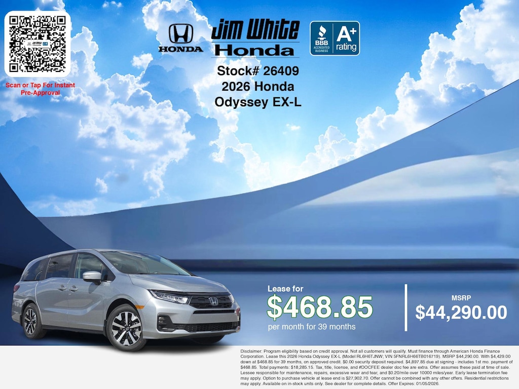 New 2026 Honda Odyssey EX-L Van Passenger