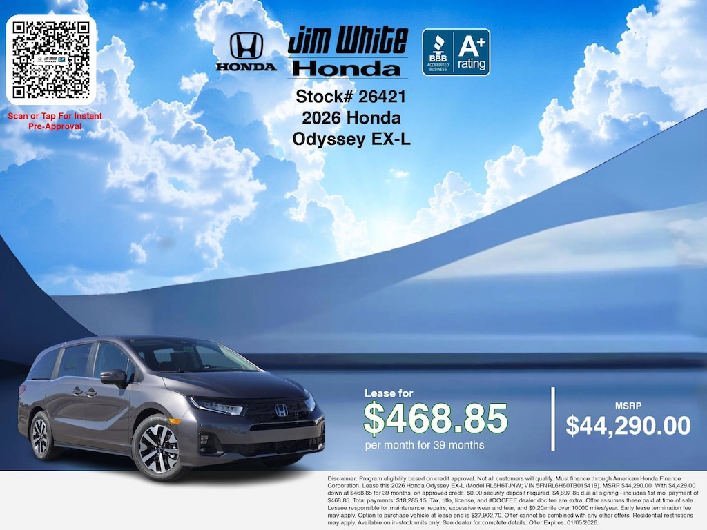 New 2026 Honda Odyssey EX-L Van Passenger