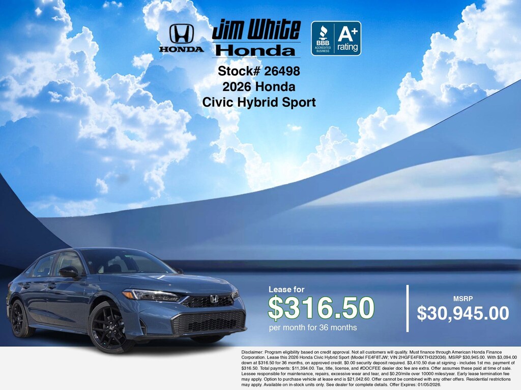 New 2026 Honda Civic Hybrid Sport Sedan