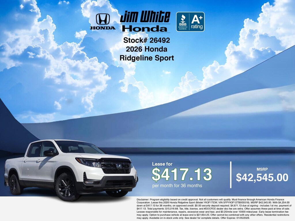 New 2026 Honda Ridgeline Sport Truck Crew Cab