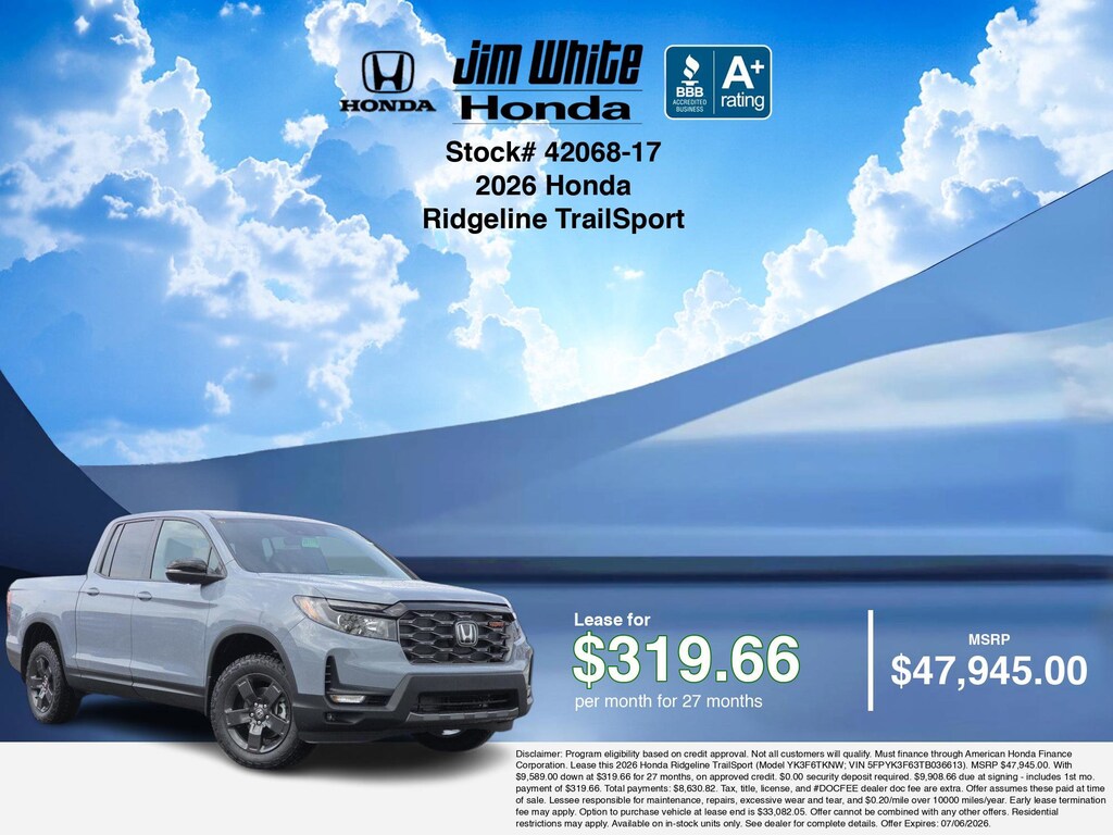 New 2026 Honda Ridgeline TrailSport Truck Crew Cab