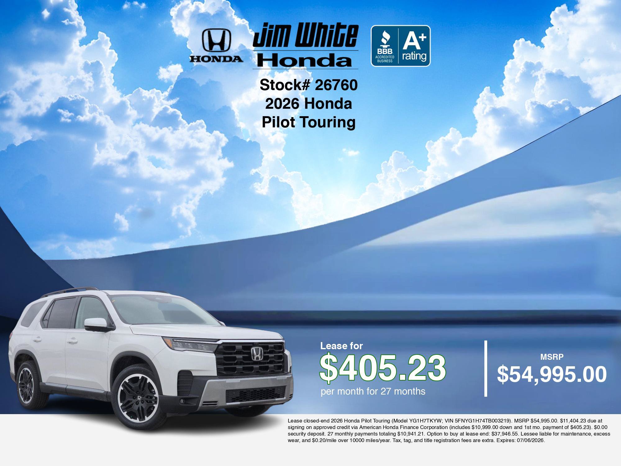New 2026 Honda Pilot For Sale at Jim White Honda | VIN