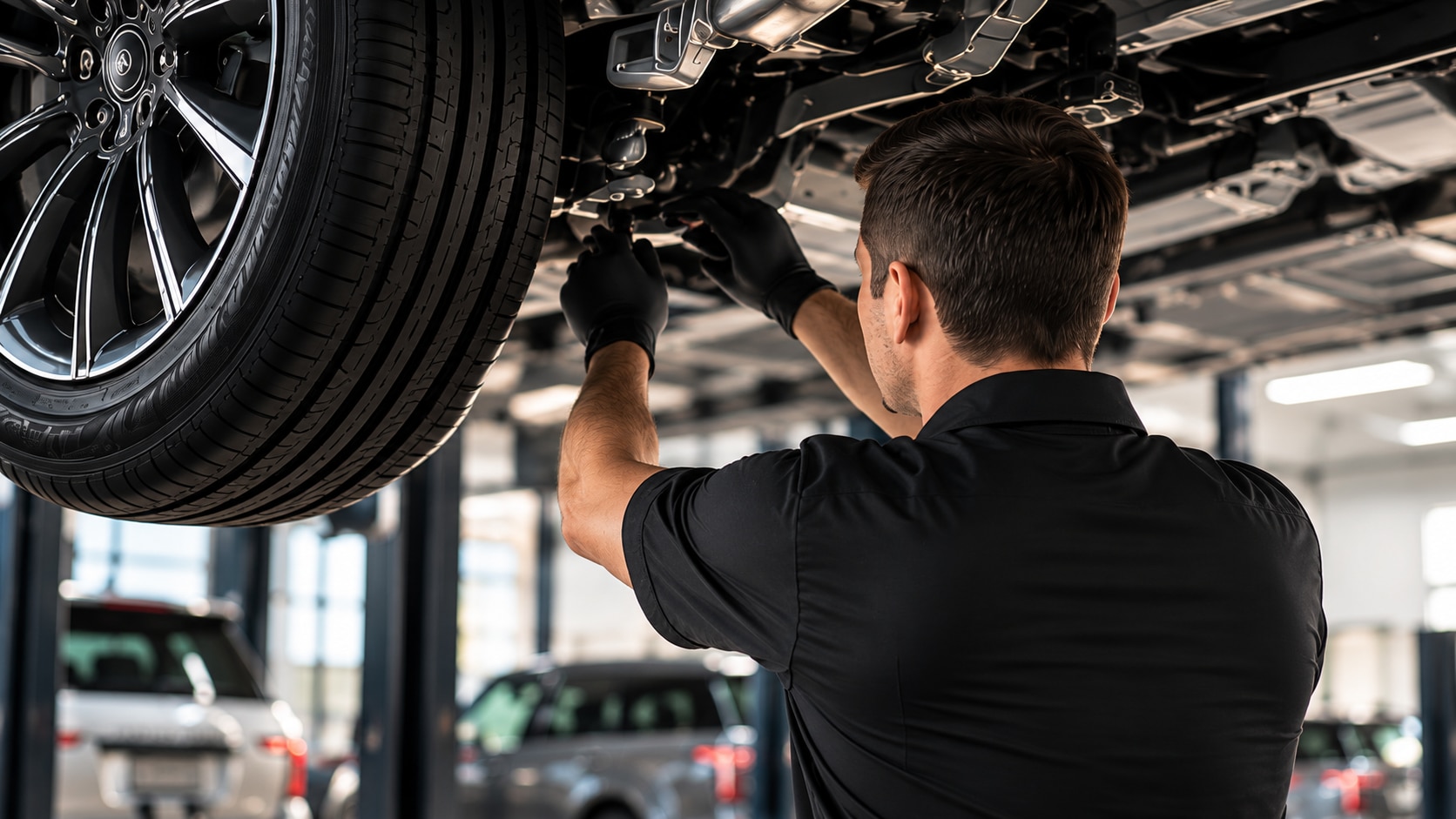 Technician performing vehicle service