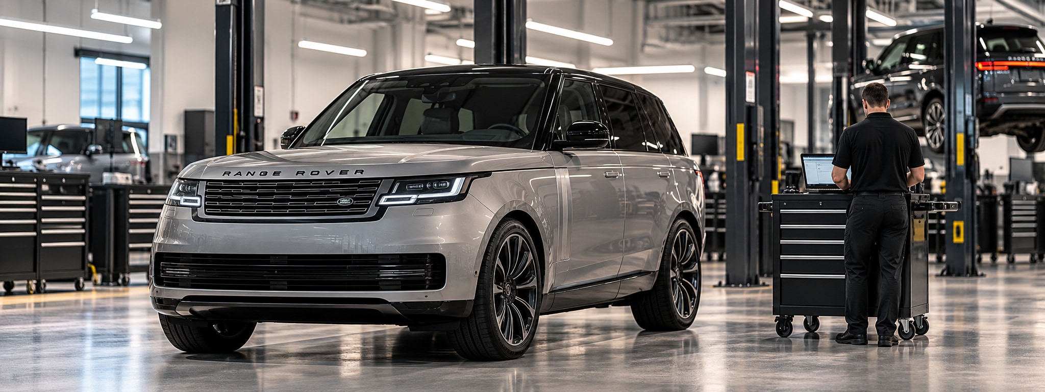 Range Rover in a service bay