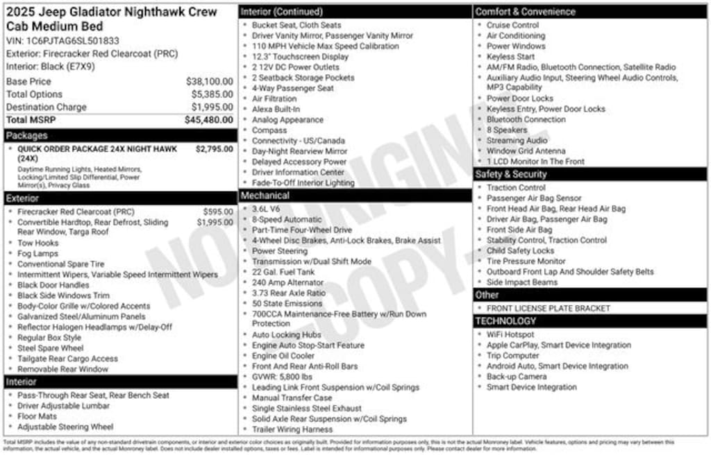 Used 2025 Jeep Gladiator Nighthawk Truck